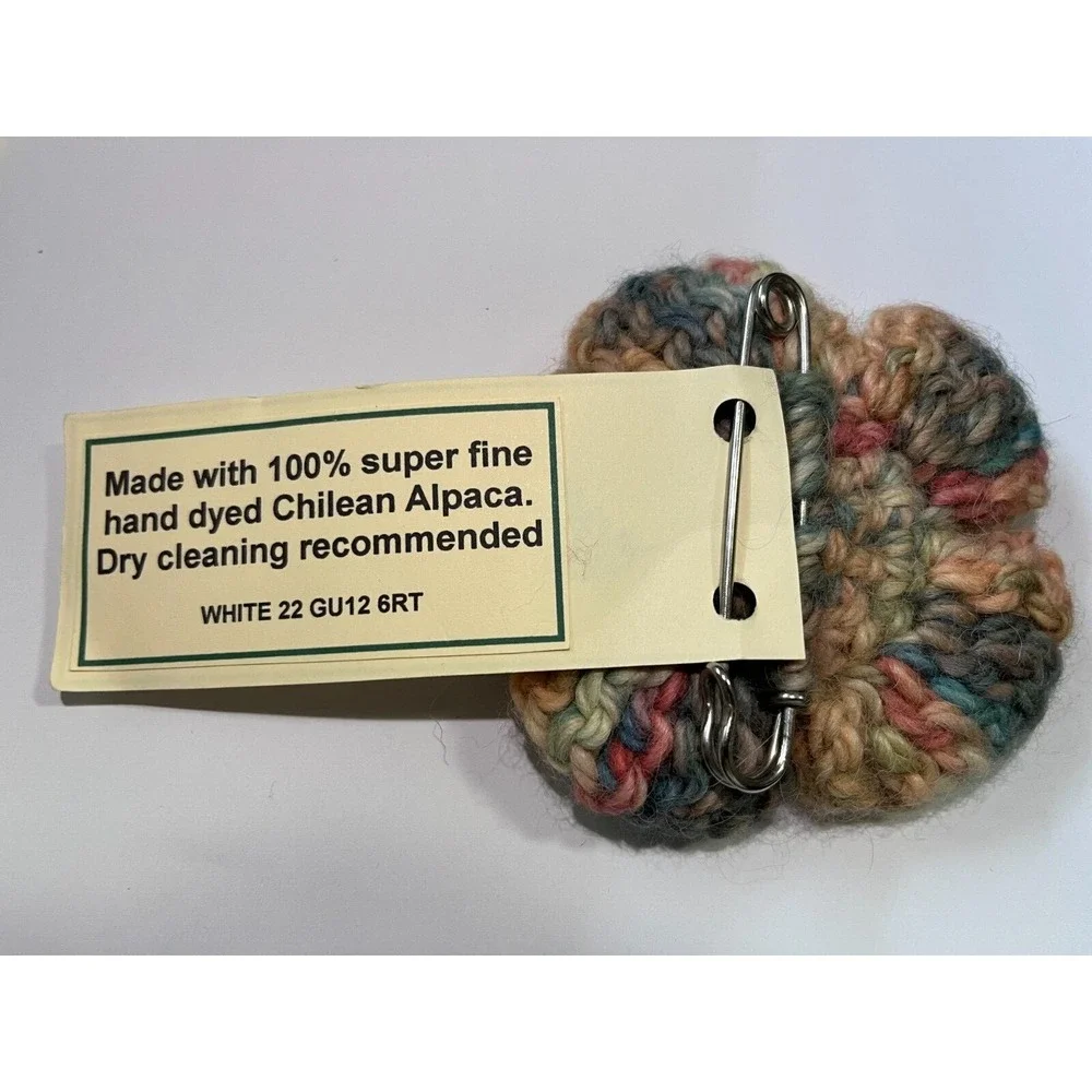 Hand Knitted Alpaca Flower Brooch Corsage: Multicolor Llama Wool‎ made Pin Gift